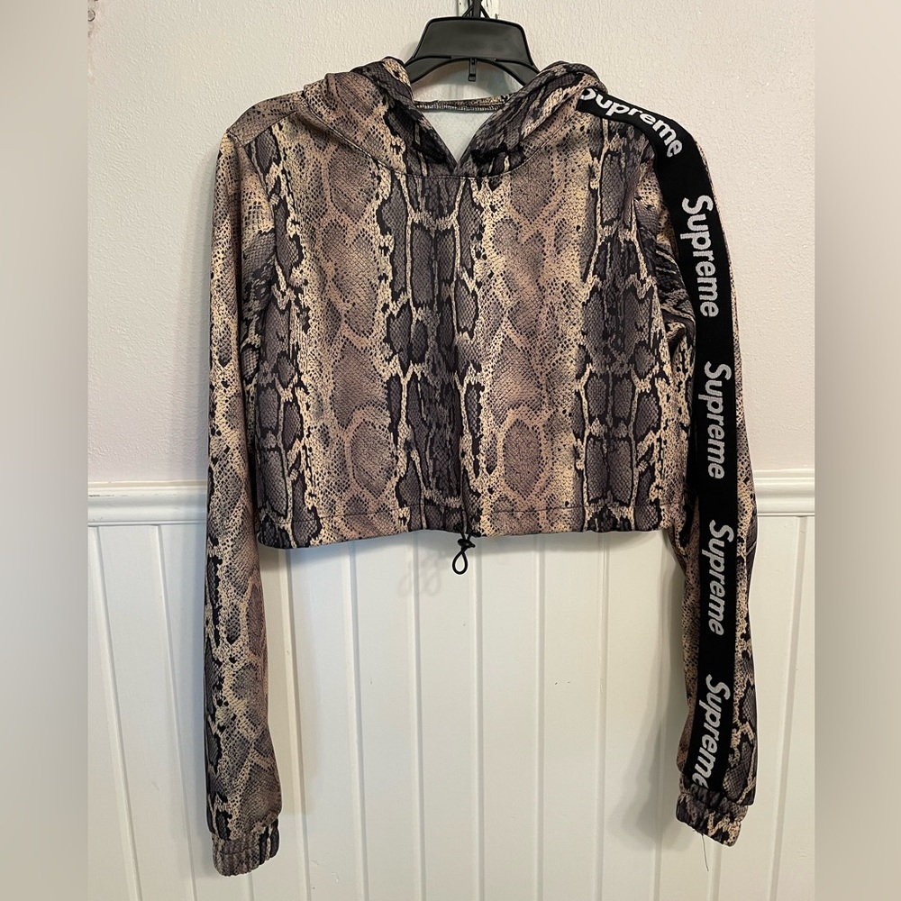 Coal N Terry Re Worked Supreme Snake Print Cropped Pullover Hoodie
